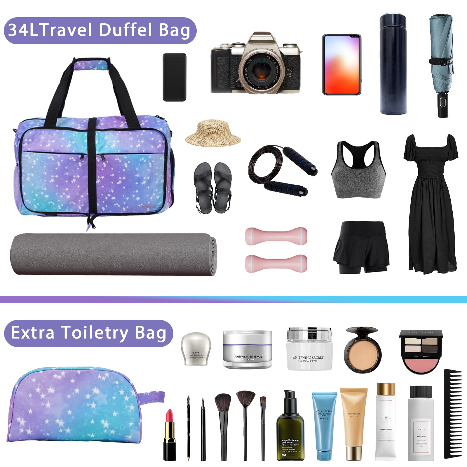 Hp hope Gym Bag for Women, Weekender Bag 34L