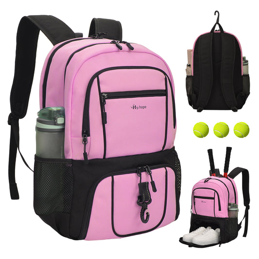 Hp hope Tennis Backpack for Women, Tennis Bag 2 Rackets with Insulated Pocket, Pickleball Backpack with Shoe Compartment, Pink